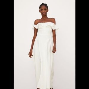 Zara Off shoulder linen tie waist midi dress